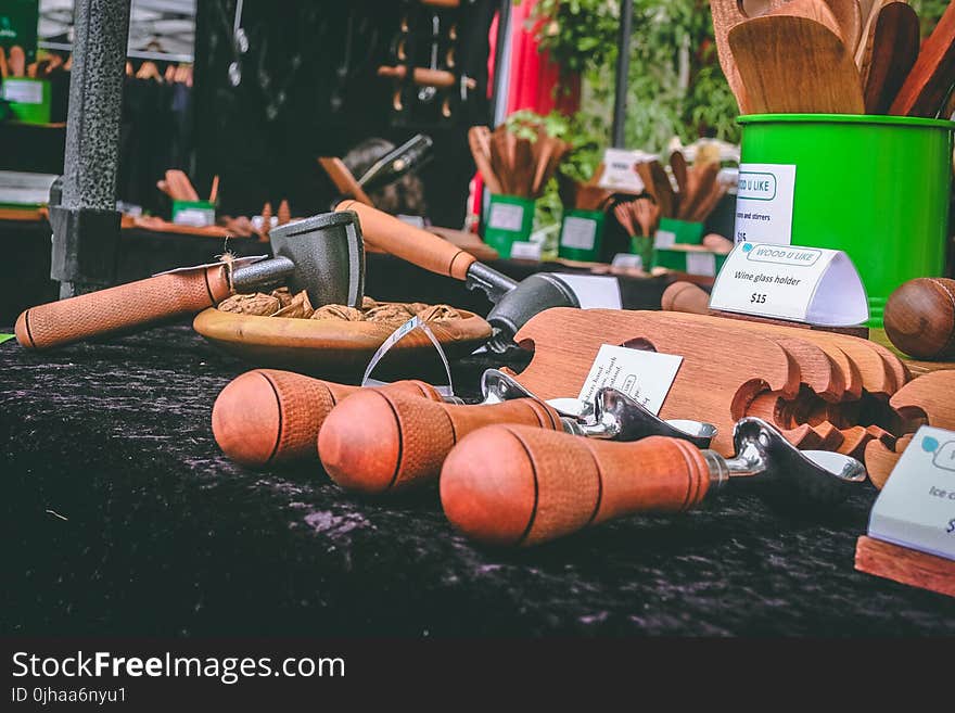 Brown Wooden Tools on Table