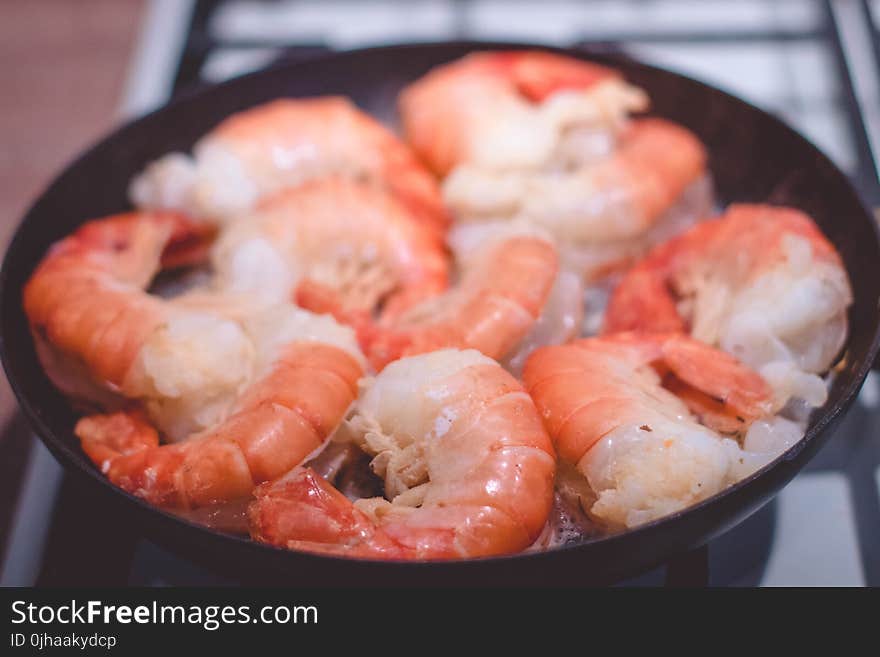 Shrimp on Black Pan