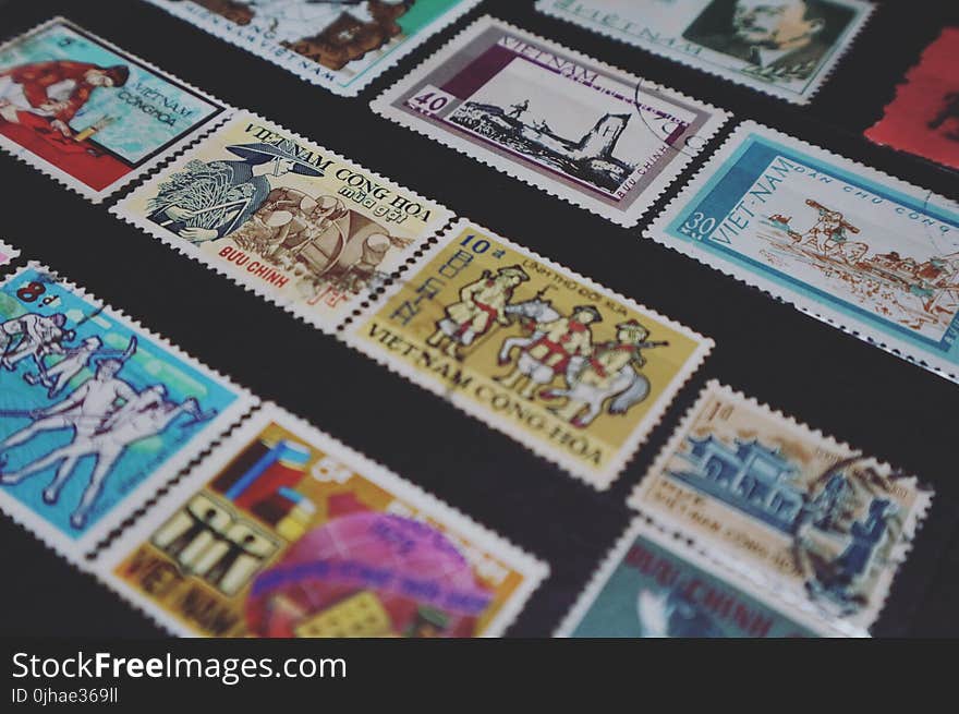 Assorted-colored Vietnam Postage Stamps