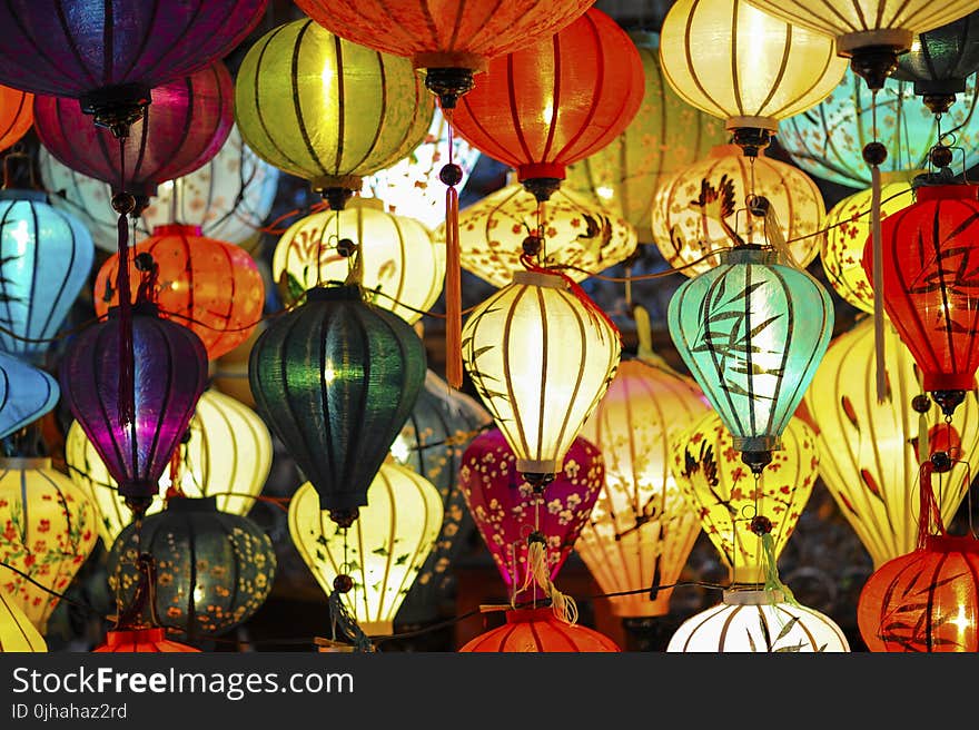 Assorted Colored Lighted Paper Lanterns