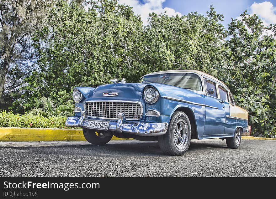 Vintage Blue Sedan