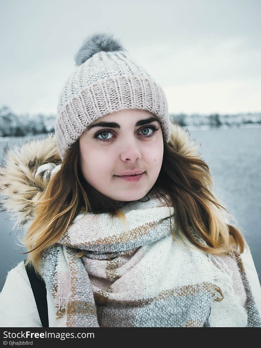 Woman Wearing Bobble Hat