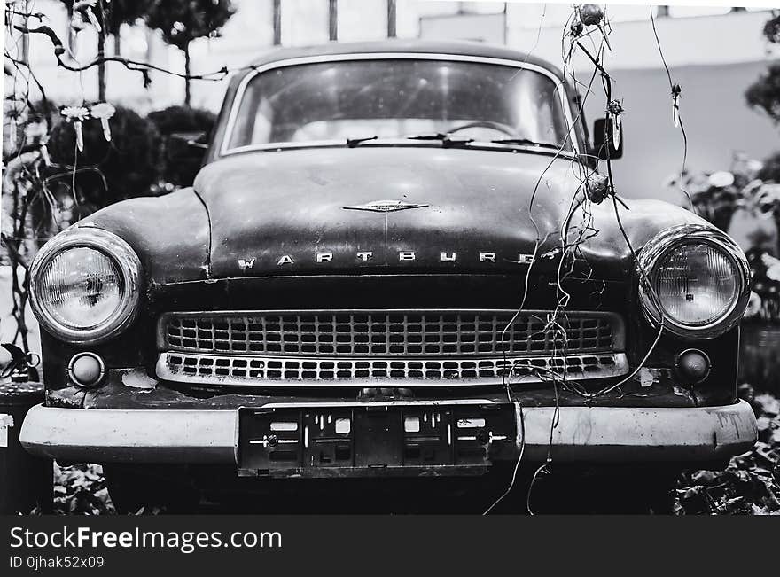 Grayscale Photography Wartburg Car