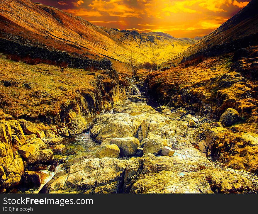 Water Stream With Brown Rocks Painting