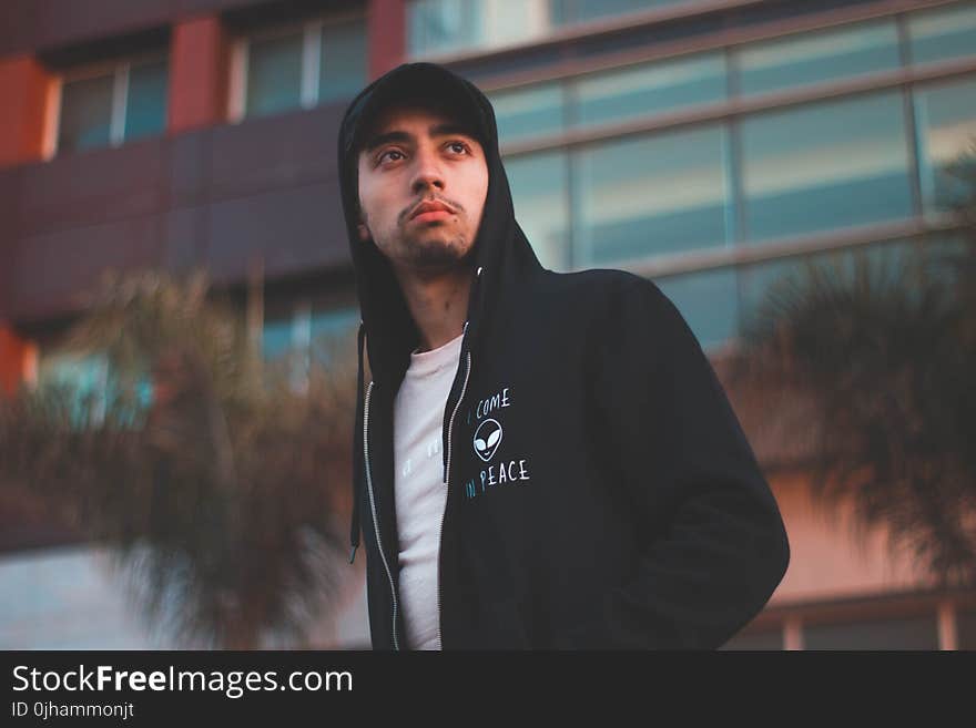 Man in Black Zip-up Hoodie