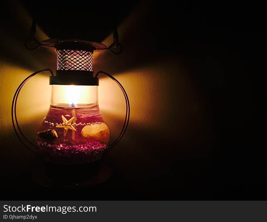 Black Metal Framed Glass Table Lamp