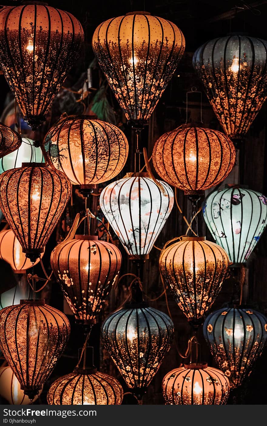 Brown and White Floral Print Lanterns