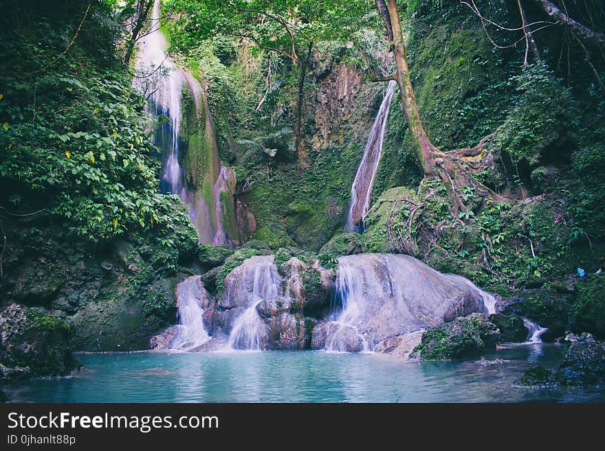 Water Falls in With Green Trees Photography