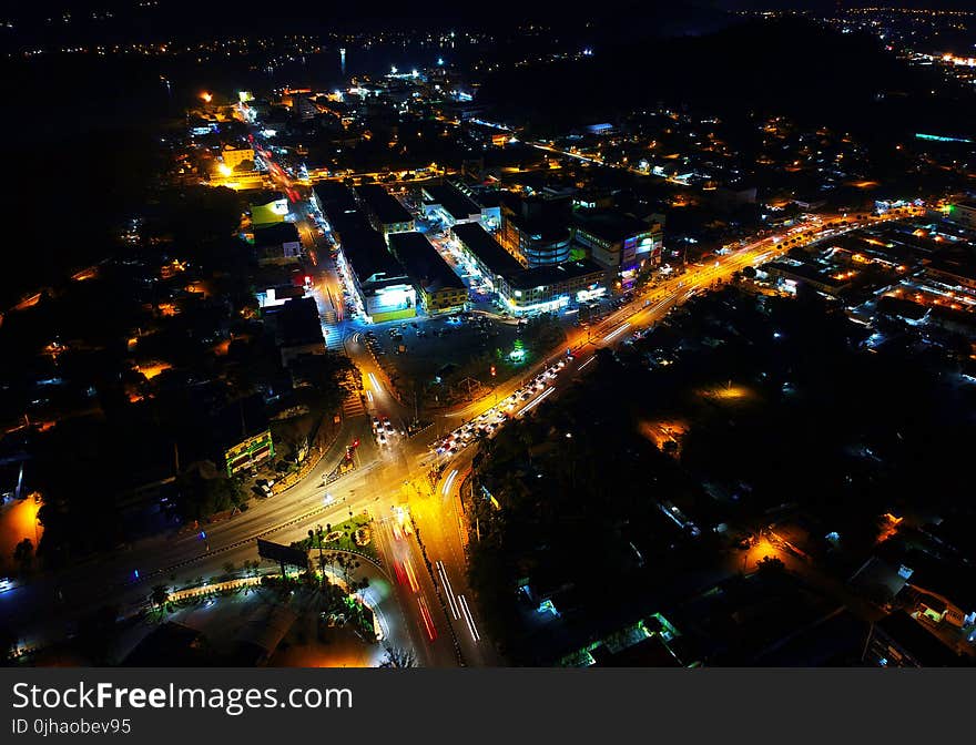 Aerial View of City during Nighttime