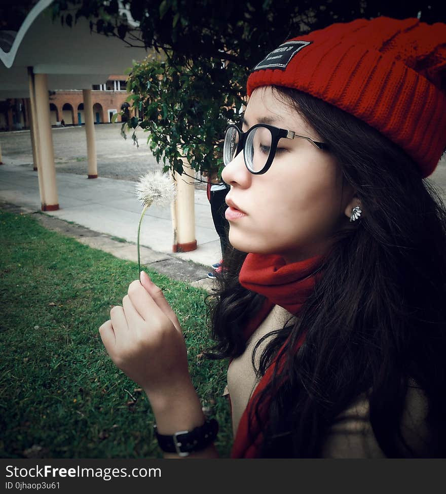 Woman Wearing Red Beanie Cap