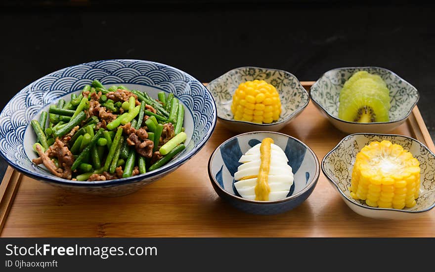 Egg, Corn, Kiwi With Bowls