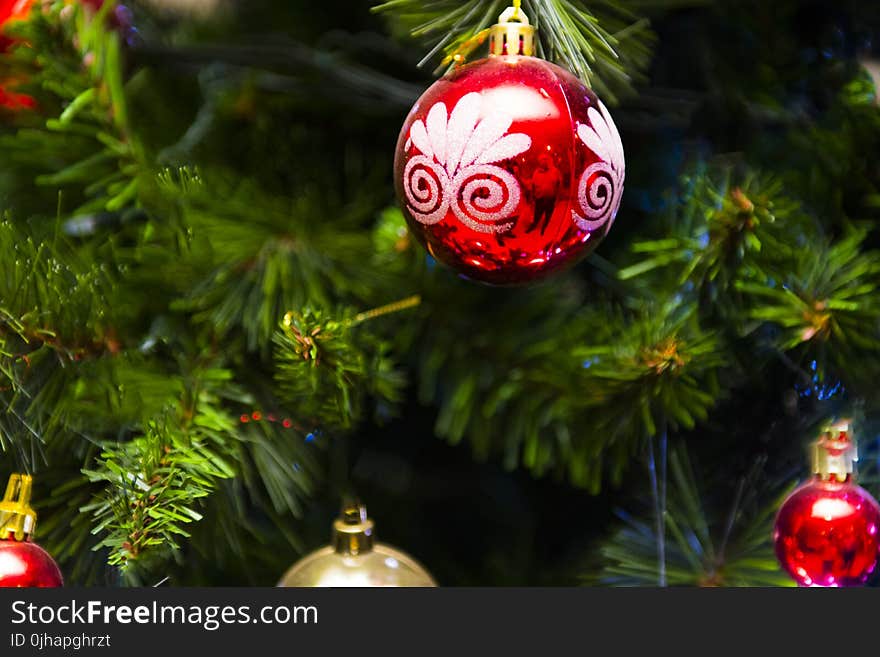 White, Red, and Gold-colored Christmas Baubles