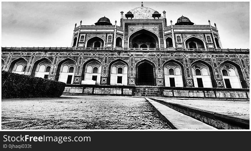 Grayscale Photo of Temple