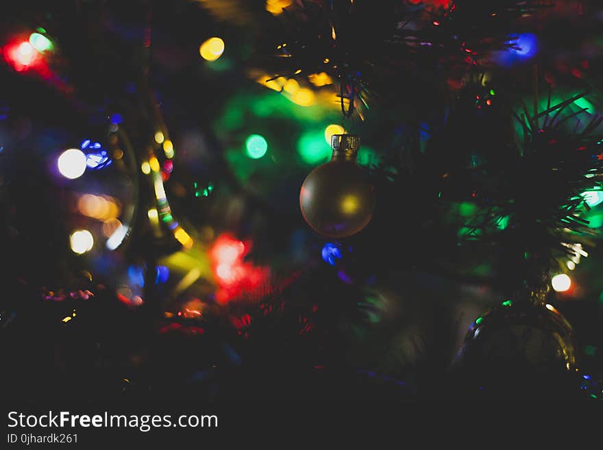 Closeup Photography of Christmas Bauble Hanging on Tree