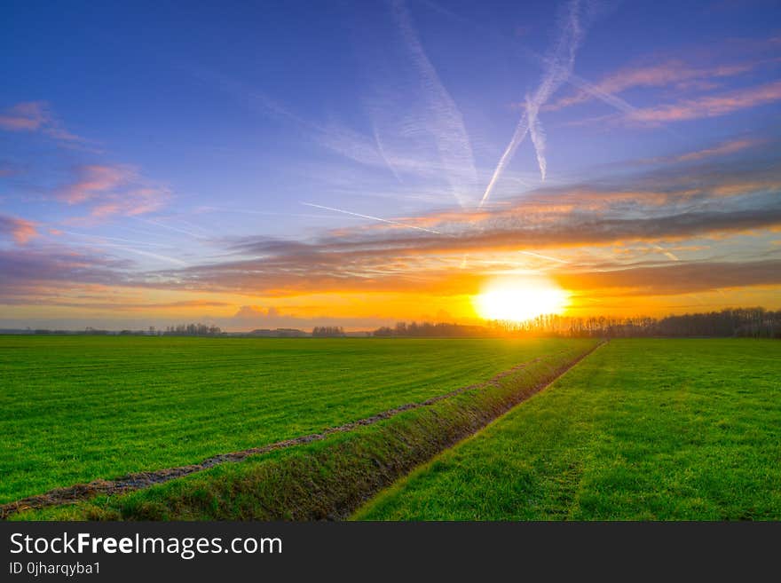 Photography of Green Grass Field during Golden Hour