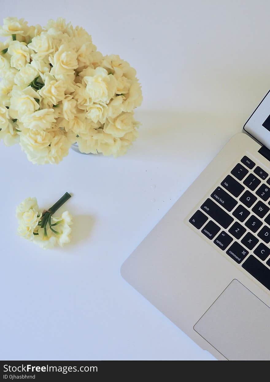 Photo of Yellow Flower Bouquet and White and Black Laptop Computer