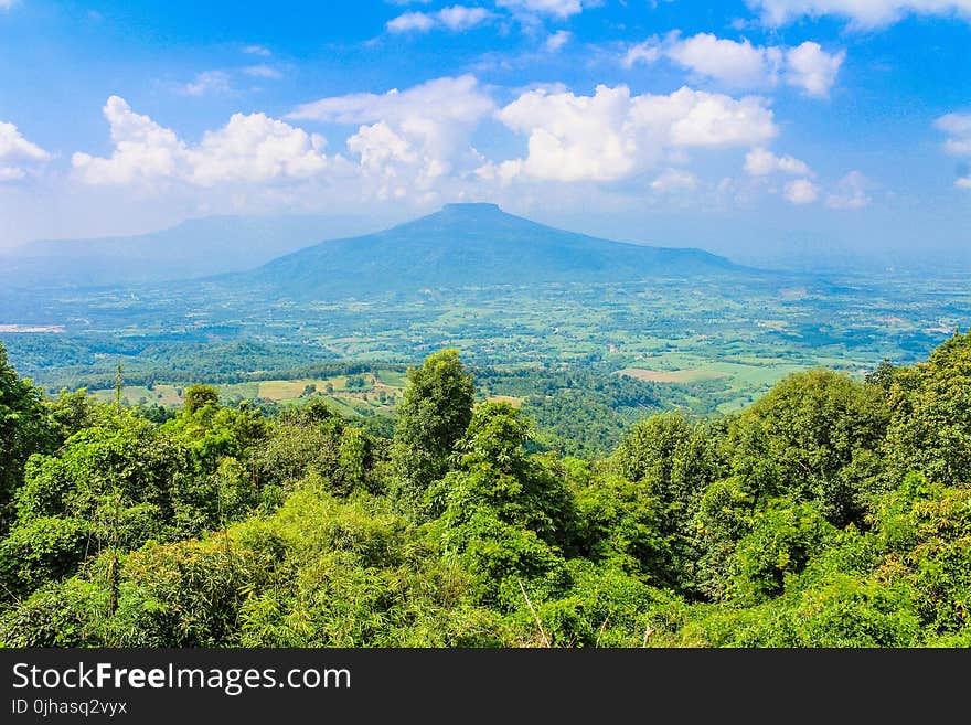 Aerial View of Mountain Under the Blue Sky