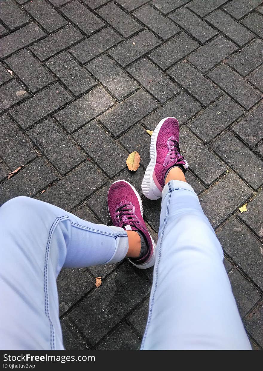 Person Wears Purple Low-top Sneakers