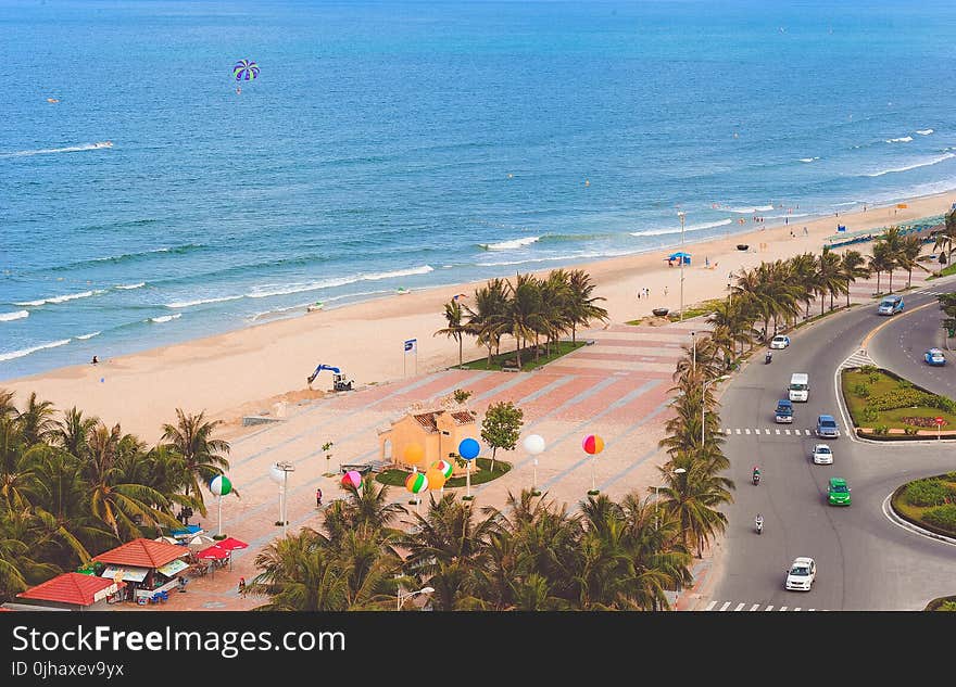 Aerial Photo of Beach Beside Road