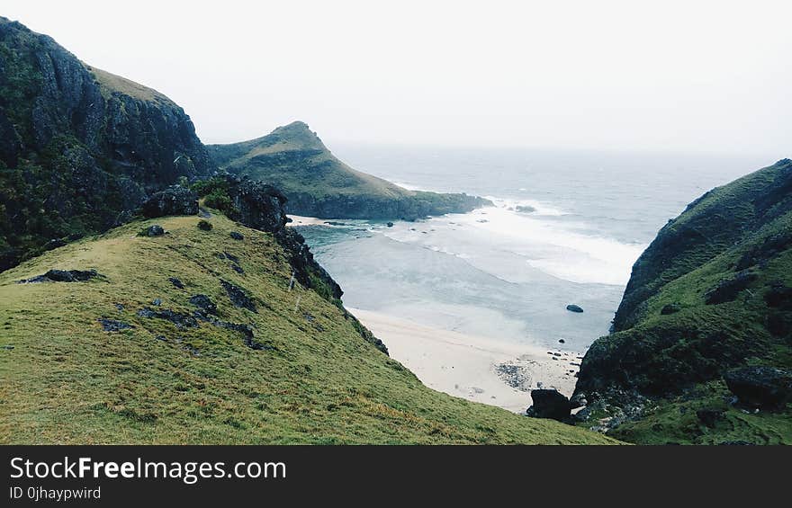 Green Mountain Ruins Near Seashore