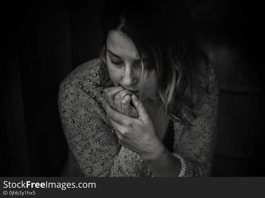 Greyscale Photography of Woman Wearing Long-sleeved Top