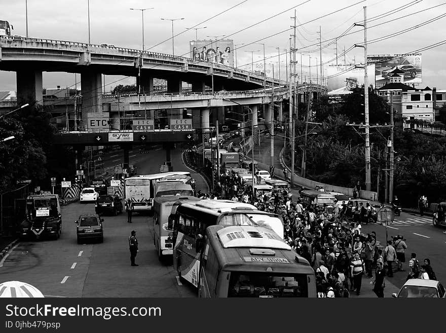 Jammed Traffic in Gray Scale Photography