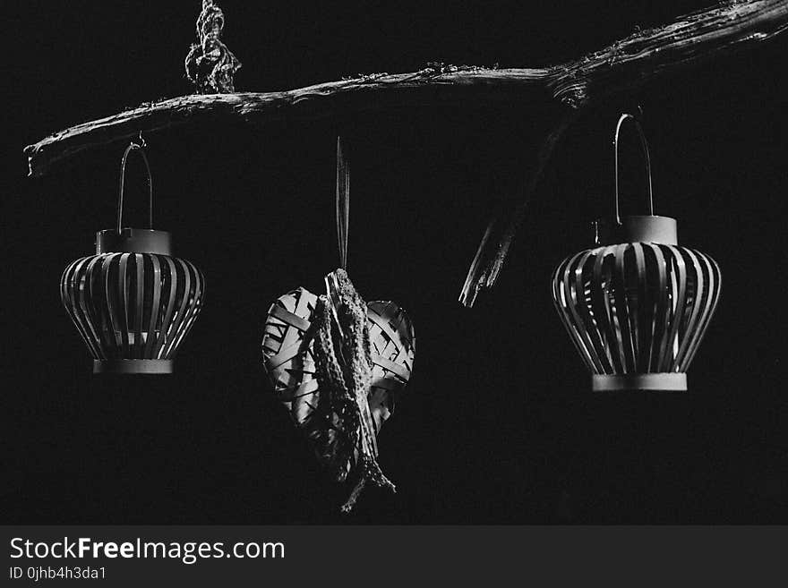 Black and White Photo of Hanging Objects