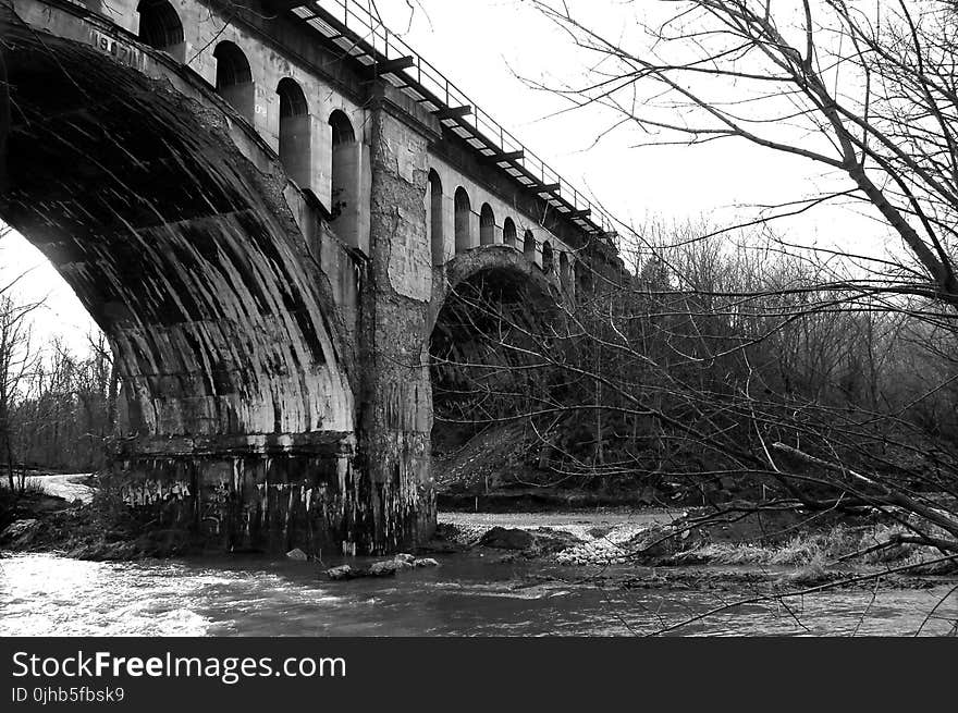 Grayscale Photo Of Bridge