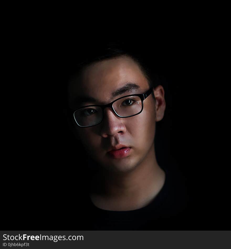 Man Wearing Black Eyeglasses