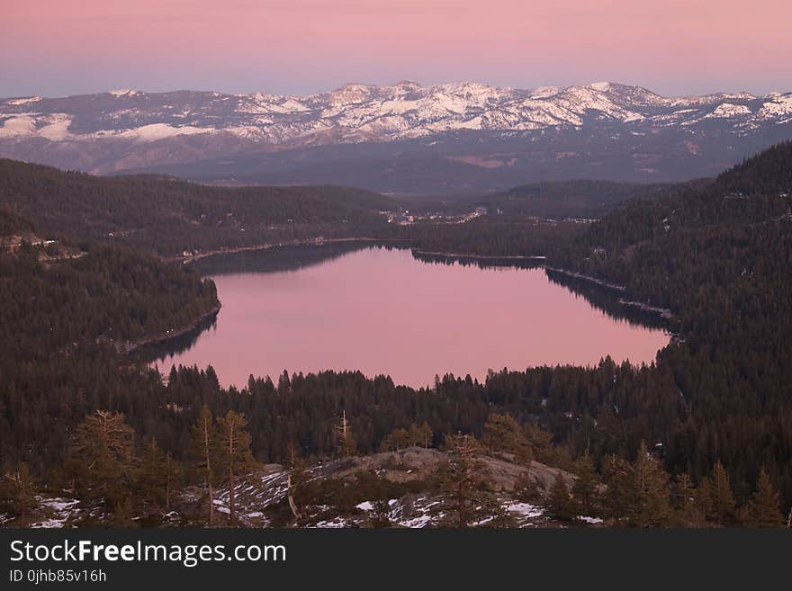 Aerial Photography of Lake Surrounded by Trees during Golden Hour