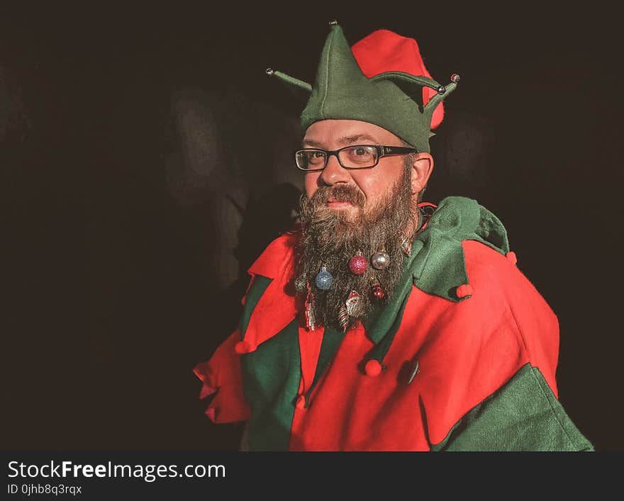 Man in Red and Green Elf Costume