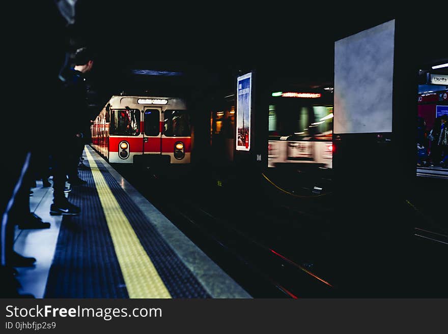 White and Red Train in Underground