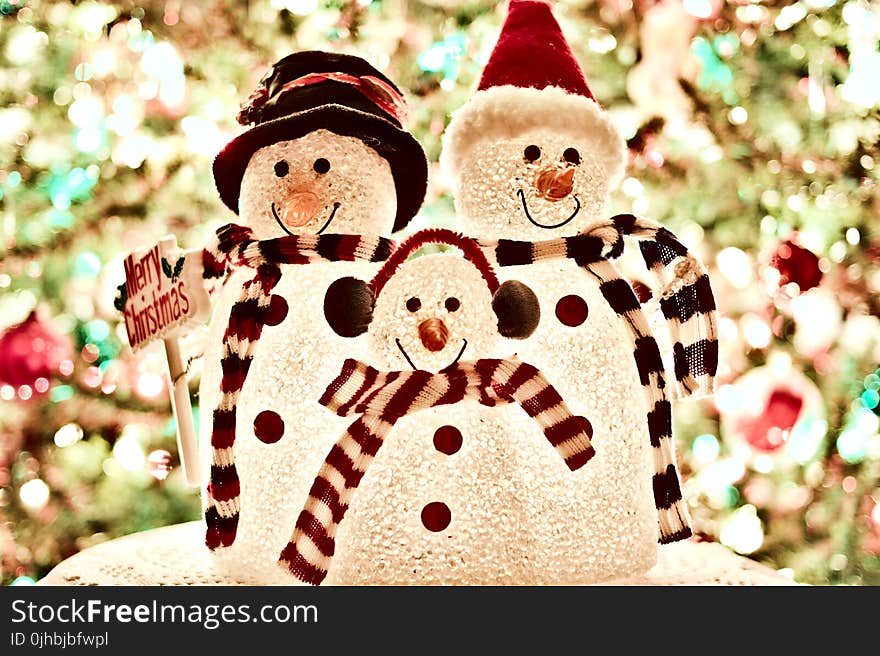 Three White Snowman Decorations