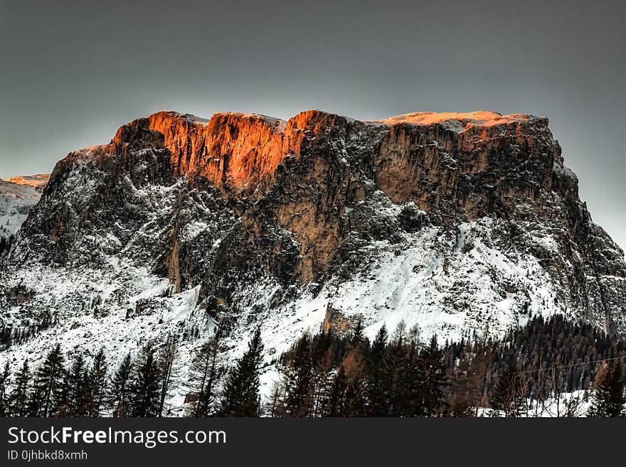 Brown and White Mountain Near Green Leaf Trees Wallpaper