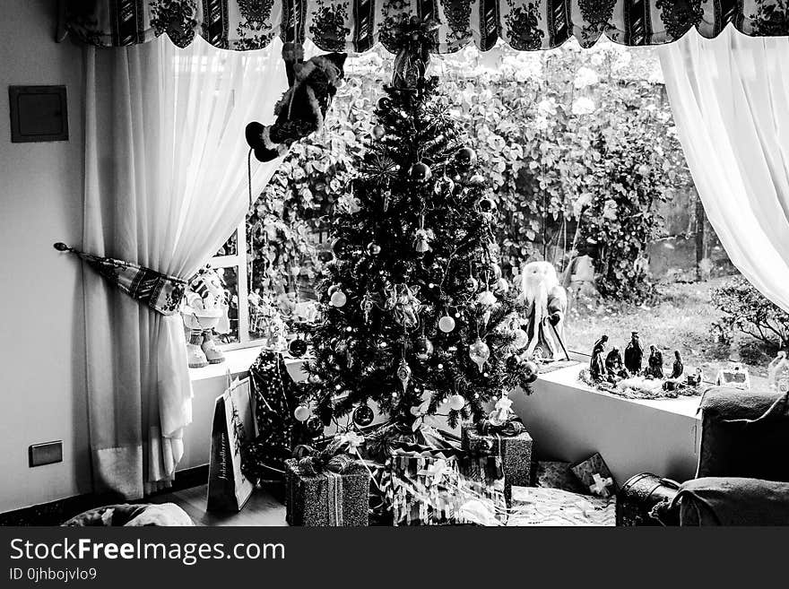 Grayscale Photo of Christmas