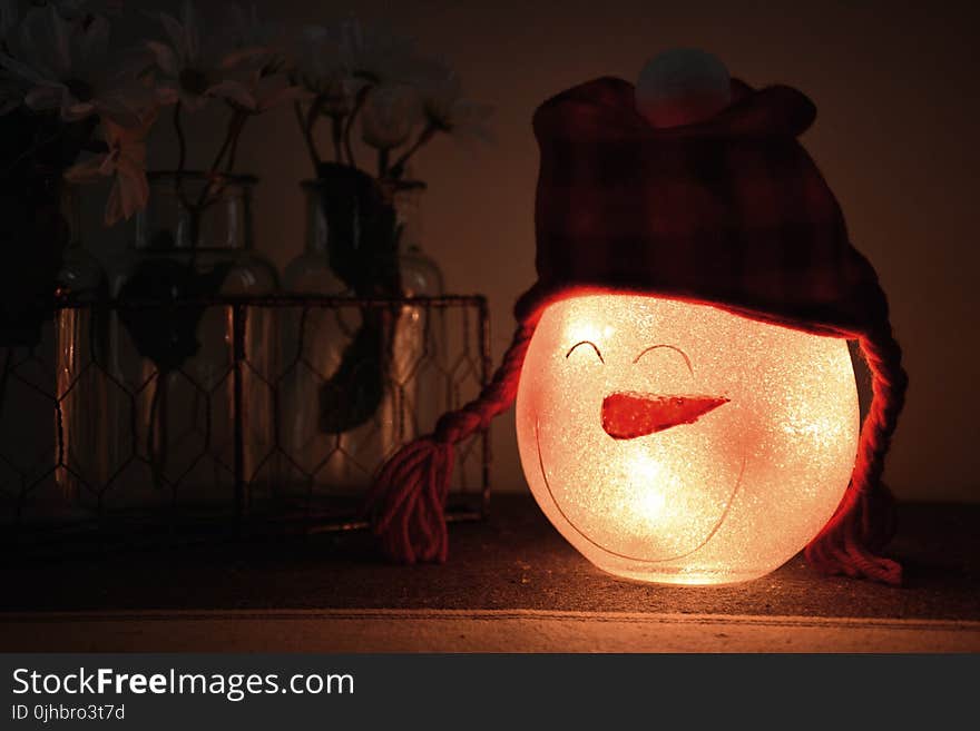 Shallow Focus Photography of White Led Snowman Lamp