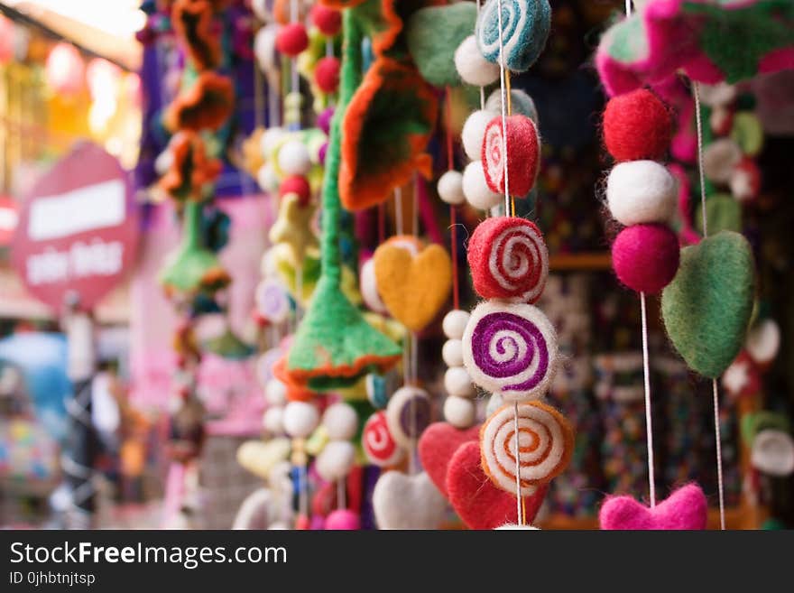 Selective Focus Photography of Assorted-color Hanging Decor Lot