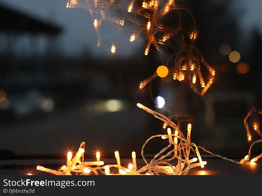 Close Up Photo of Brown String Lights