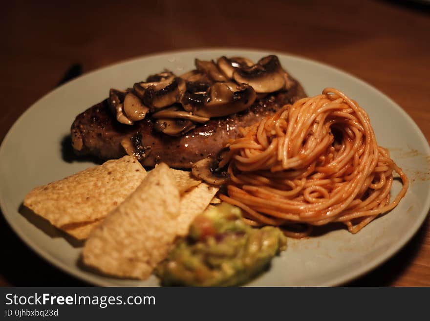 Steak With Mushroom And Spaghetti