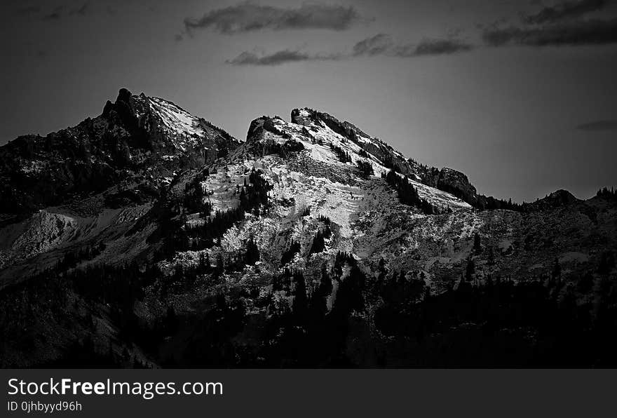 Grayscale Photography Of Mountain