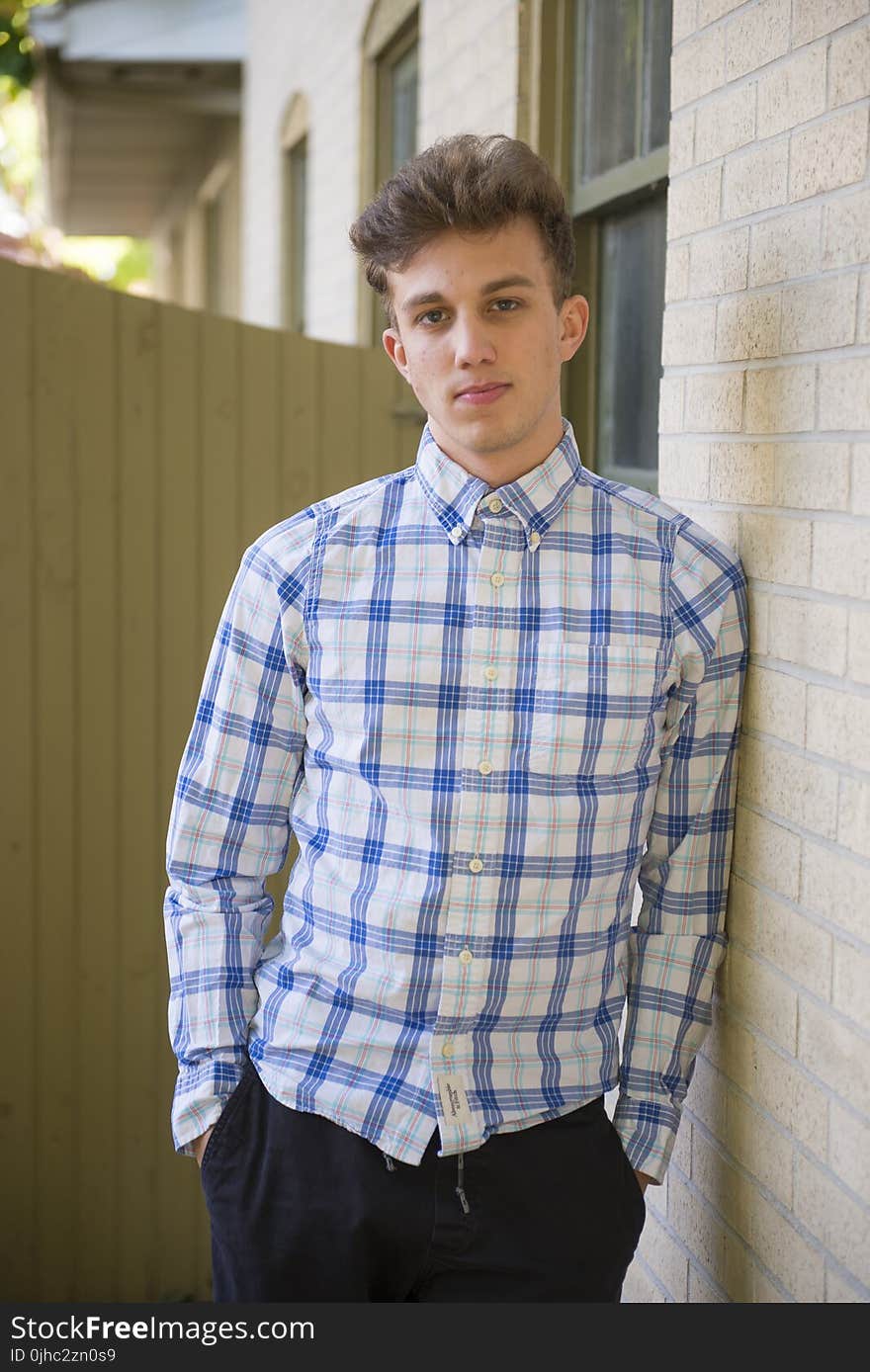 Man In White And Blue Plaid Dress Shirt