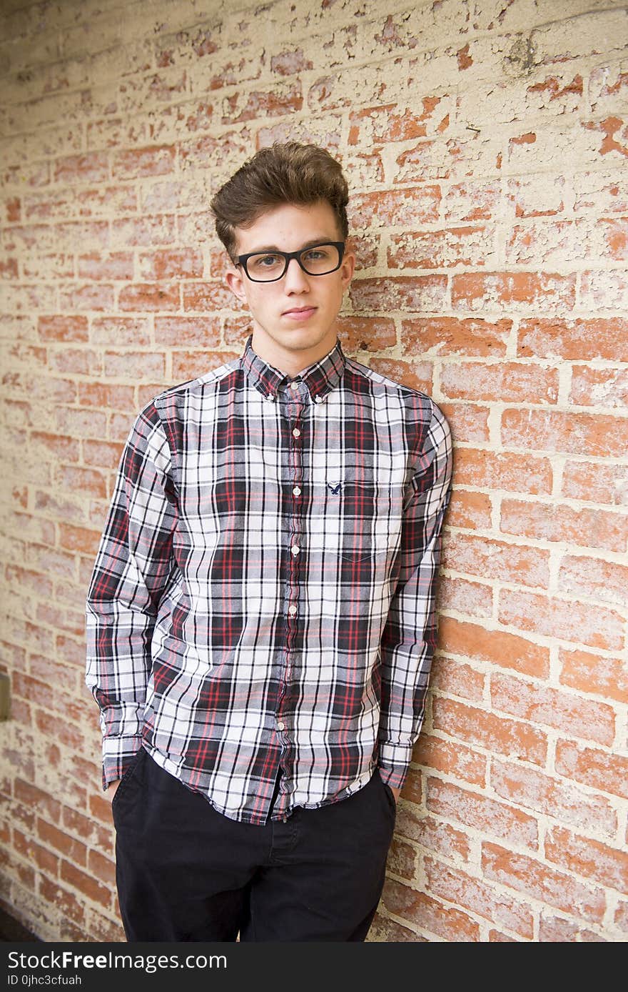 Man Wearing Plaid Dress Shirt