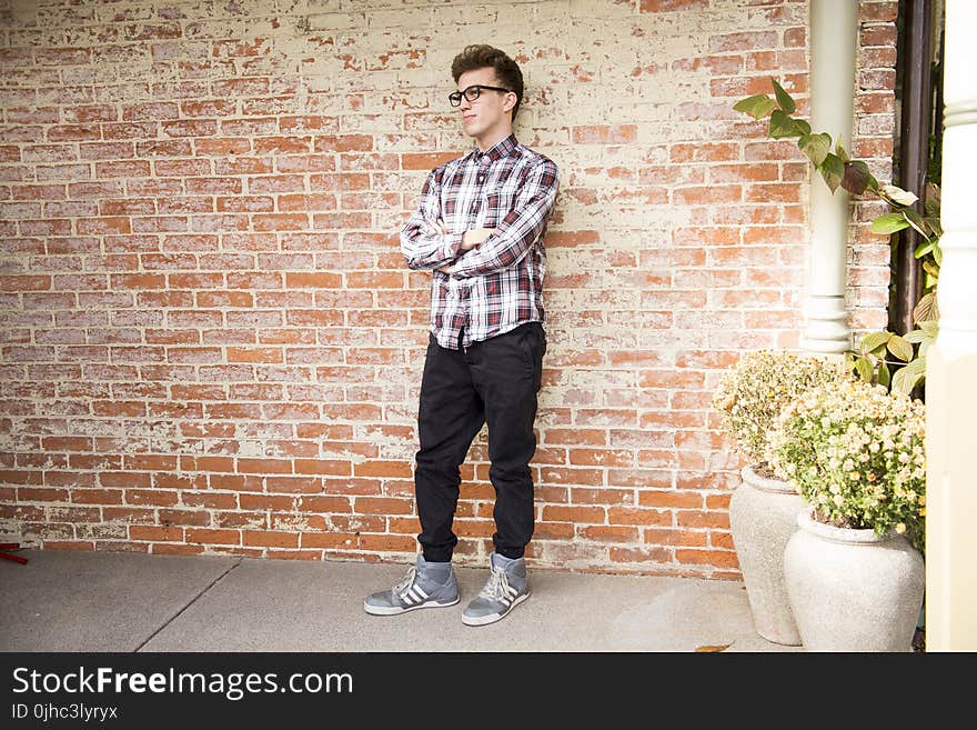 Man In Plaid Long-sleeved Shirt