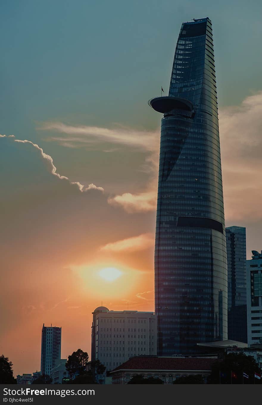 Curtain Wall High-rise Building during Sunset