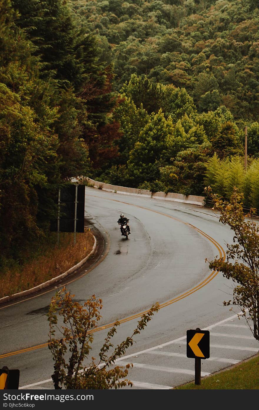 Man Riding Motorcycle on Road