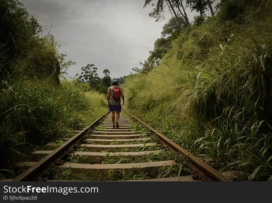 Man Walking In Train Railroad