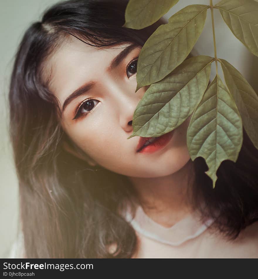 Photography of Brown Haired Woman Near Green Leaves