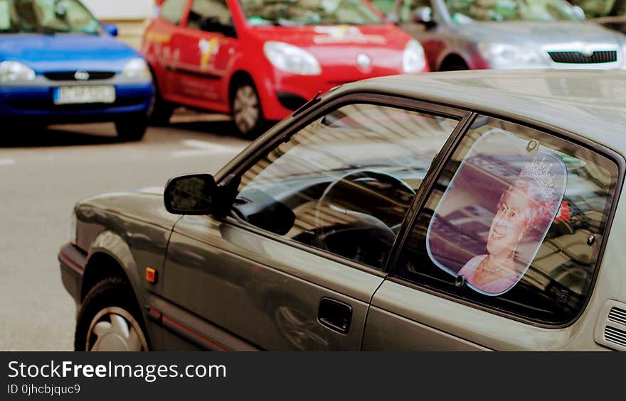 Gray Car With Queen Elizabeth Photo Window Visor Poster