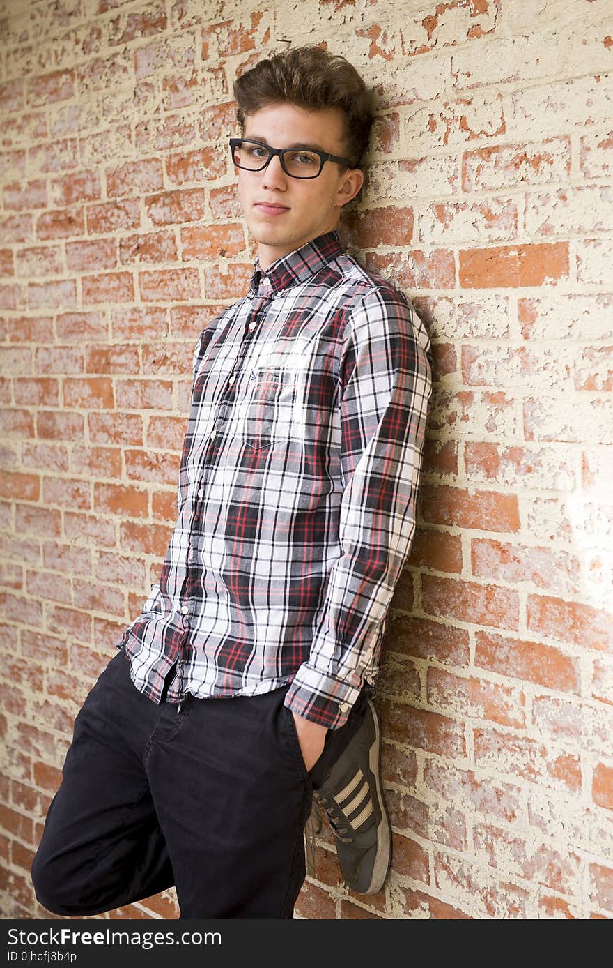 Man Wearing Plaid Dress Shirt And Black Pants