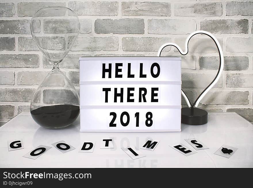 White Hello There 2018 Printed Board Against Gray Wall